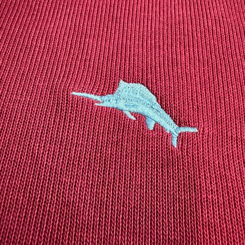 Tommy Bahama Relax Pullover XL Burgundy Quarter Zip Ribbed Marlin Logo Sweater